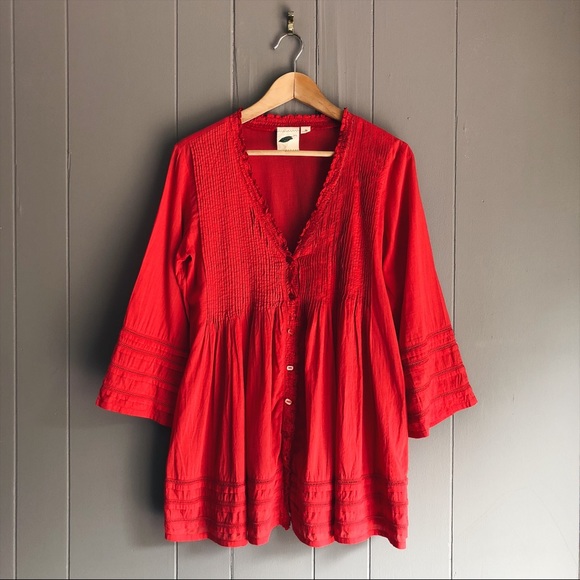 nurture Tops - Red Boho Bell Sleeve Tunic